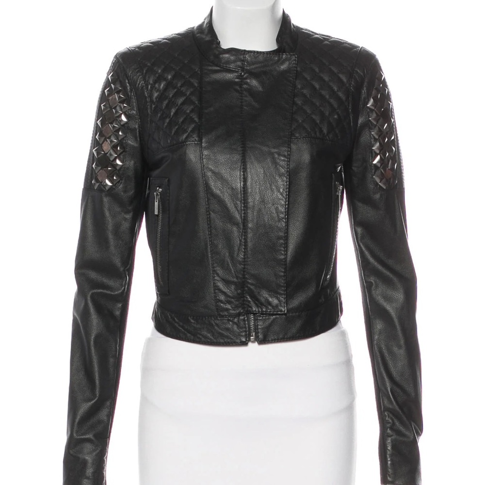Rare BCBGMAXAZRIA Quilted + Studded Leather Jacket — Brand New